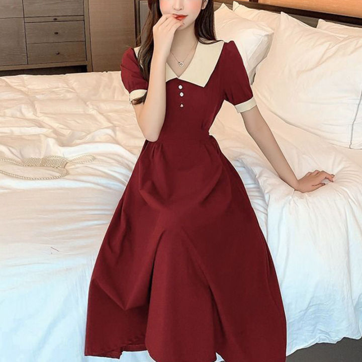 Summer%20New%20Casual%20Fashion%20Doll%20Collar%20Short%20Sleeve%20Midi%20Dress%20Female%20Elegant%20Simple%20A-line%20Vestidos%20Robe%20Femme%20Women's%20Clothing%20Shapewear%20-%20Image%204