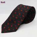 Black Red Small Flower Embroidery Design Formal Tie For Men.