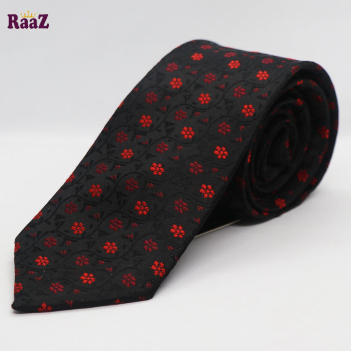 Black Red Small Flower Embroidery Design Formal Tie For Men