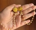 Elegant Gold-Tone Lotus Tassel Stud Earrings for Women - Metal tana earring poddo. 