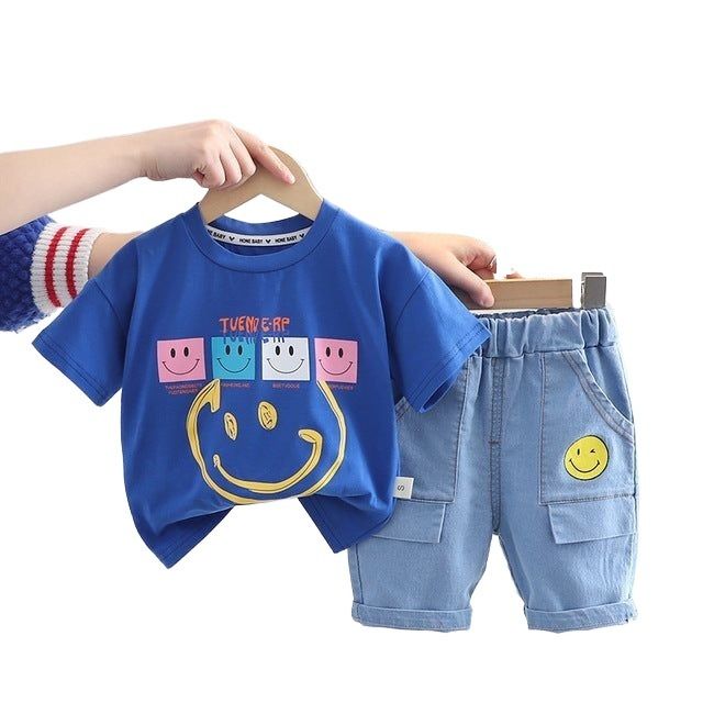 Boys , Summer outfits lightweight short sleeve T-shirt and denim pant 2 pcs set