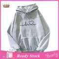 Couple Hoodie Solid Color Elastic Hem Women Autumn Hoodie. 