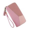 Geometric Patchwork PU Long Purses for Women Zipper Clutch Bag. 