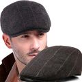 French Style Vintage Beret Hat Caps/British Classic Check Wool Beret/Flat Dome Short Brim Artist Painter Hat For Men. 
