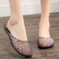 Fashionable crystal slippers for women's transparent sandals, women's hollow soft anti-odor flat heel, bath bathroom anti-slip shoes.