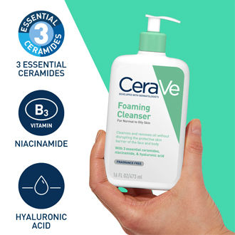 CeraVe Foaming Cleanser for Normal to Oily Skin with Niacinamide and 3 Essential Ceramides (France) 236ml