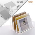 3 Sections Clear Acrylic File Holder Clear Acrylic Bookends Book Stands for Documents Letter Book.