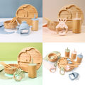 7pcs Bamboo Wooden Dinosaur Dinner Plates Children Tableware Feeding Supplies Suction Bowls BPA Free Infant Baby Tableware Set. 