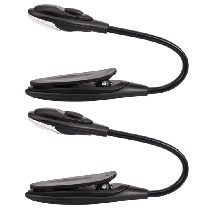 2X Mini Flexible Clip-on Bright Booklight LED Travel Book Reading Lamp White Light Book Holder Small Table Lamp Black