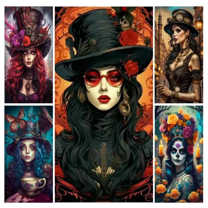 New Diy Diamond Arts Hatted Woman Painting Cross Stitch Large Size Mosaic Embroidery Girl Flowers Picture Wall Decor AA4872