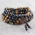 Yin and Yang Wooden Bracelet Ebony Wood Africa Ebony African Blackwood 108 Beads Bracelet for Men and Women Collectables-Autograph Rosary. 