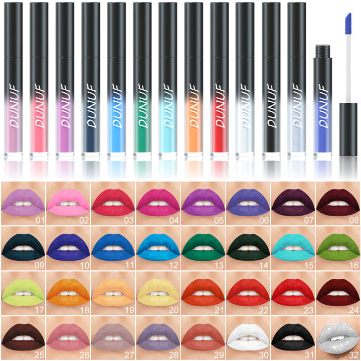 For foreign trade: DUNUF 32 color lipstick matte long-lasting lip gloss wholesale new wholesale long-lasting non-stick cup