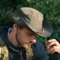 Men Bucket Hat Letter Embroidery Leather Label Cowboy Hat Waterproof Outdoor Hiking Fishing Cap Light 8cm Brim Anti-UV Sun Hat.