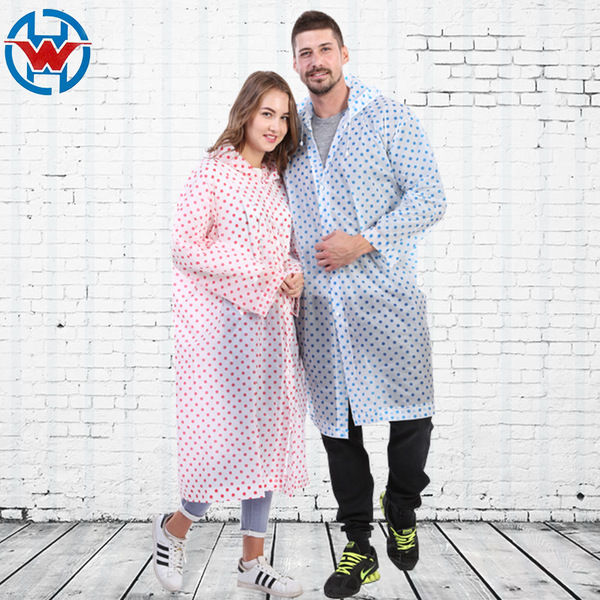 Travel Fashion EVA raincoat reusable Outdoor Poncho Rain Coat for Couple Polka dot Hoodie Button Raincoat for Hiking Camping