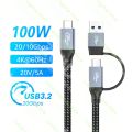 2 in 1 USB3.2 10/20Gbps USB C/A to Type-C ThunderBolt 3 Data Cable 4K@60Hz PD100W Fast Charger for MacBook Pro Samsung Xiaomi. 