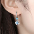 BloomHD Korean Trendy Boho Female Crystal Pink Blue White Drop Earrings Fashion 925 Silver Zircon Stone Earrings Small Round Dangle Earrings For Women. 