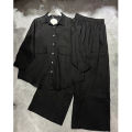 Women's Wide Leg Pants Two Piece Loose Long Sleeve Lapel Shirts+Pants Female Suit.