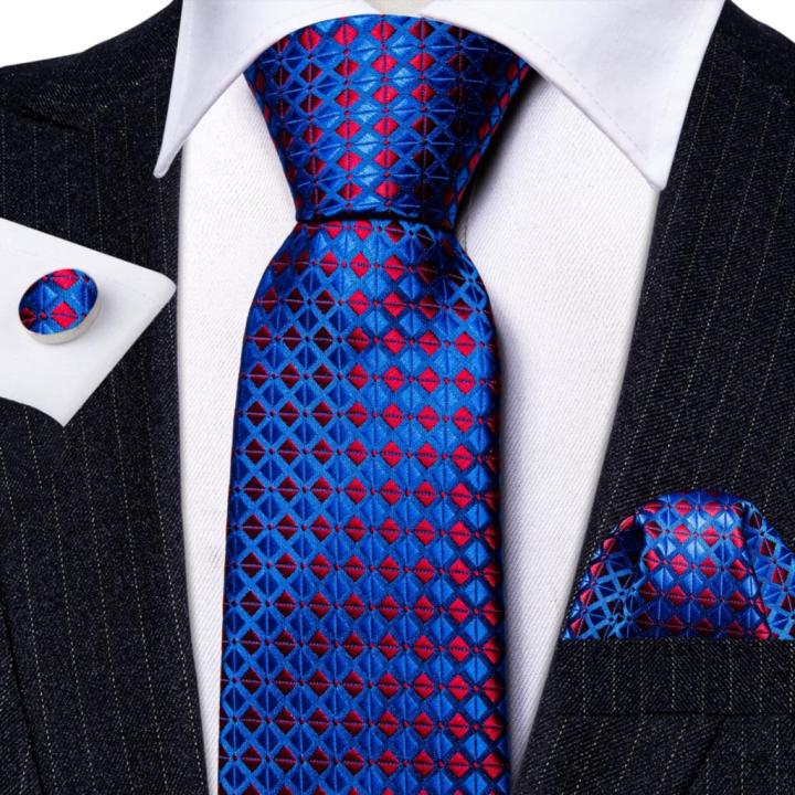 Designer%20Blue%20Red%20Plaid%20Ties%20for%20Men%20Silk%20Necktie%20Pocket%20Square%20Cufflinks%20Set%20Wedding%20Gift%20Party%20Barry%C2%B7Wang%20Clip%20Brooches%206332%20-%20Image%202