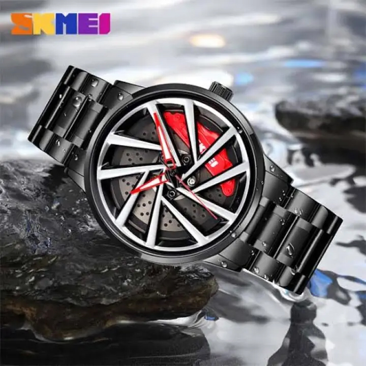 SKMEI 1990 Creative Design Rotation Dial Watch Skmei Rotation Wheel Creative Fashion Men Stainless Steel Watch