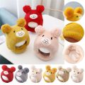 Korean Kids Winter Cartoon Bear Ear Beanie Cap Baby Protection Hats Scarf Bear Knitted Hat Neck Cover Toddler Boy Girl Bonnet.