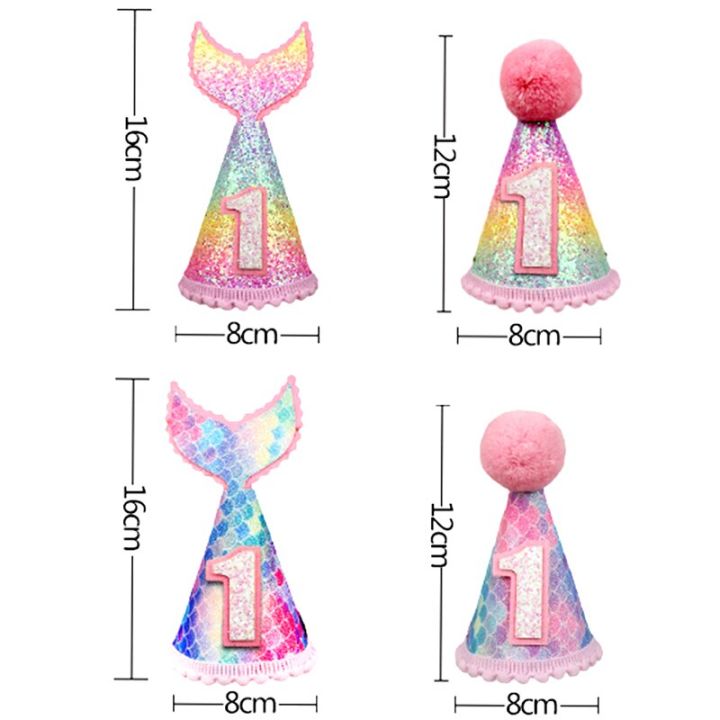 1Pcs%201/2/3%20Birthday%20Hat%20Caps%20For%20Kids%20Glitter%20Mermaid%20Cone%20Hat%201st%20Birthday%20Hat%20Newborn%20Baby%20Shower%20Birthday%20Party%20Decoration%20-%20Image%206