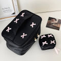 Simple Bow Black Makeup Bag Portable Storage Bag Cosmetic Organizer Pencil Case@#BD241D. 