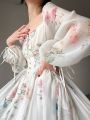 French Elegant Floral Midi Dress Chiffon Long Sleeve Evening Party Dress Woman Beach Fairy One Piece Dress Korean 2023 Summer. 