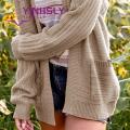 Sweater Coat Cable Texture Autumn Winter Women Long Knitted Cardigan Sweater. 