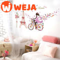 Romantic Paris Wall Sticker For Kids Rooms Eiffel Tower Flower Butterfly Fairy Girl Riding Wall Art Decal Home Decor Mural. 