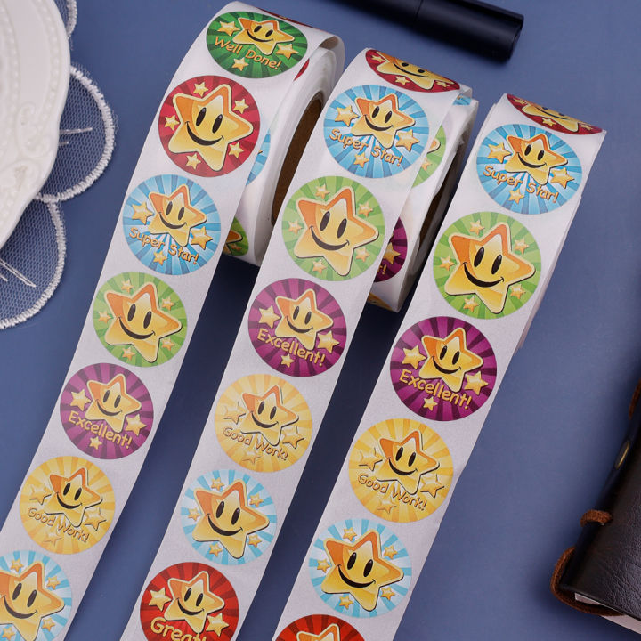 1/2%20RollsChildren%20Cartoon%20Stickers%20Cute%20Smile%20Star%20Letter%20Reward%20Sticker%20Classic%20Toys%20Stationery%20Supplies%20-%20Image%203