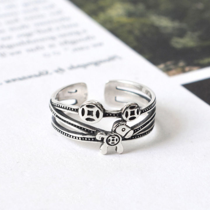 Personalized retro get rich immediately ring 925 Thai silver ring hip-hop internet celebrity women's trendy silver ring fashion accessories