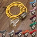 2M E27/E26 Vintage Fabric Cable Pendant Light Hanging Filament Lamp Bulb Holder Socket (Silver). 