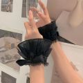Floral Lace Cuffs Stretch Bracelet Lace Wrist Cuffs Short Sleeves Y2K Fashion Costume Accessory Black White.