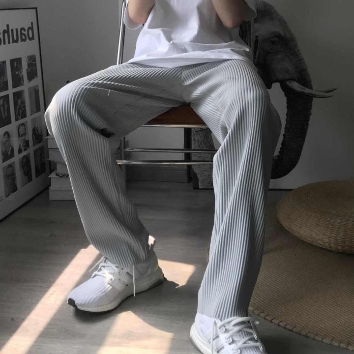 Correct VersionHOMMEIssey Miyake Pleated PantsJF150High Street Fashion Loose Straight Casual Striped Suit Pants