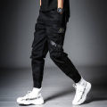 Cargo Pants Men Solid Color Black Loose Casual Joggercket Elastic waist Ankle Length Trousers Men.
