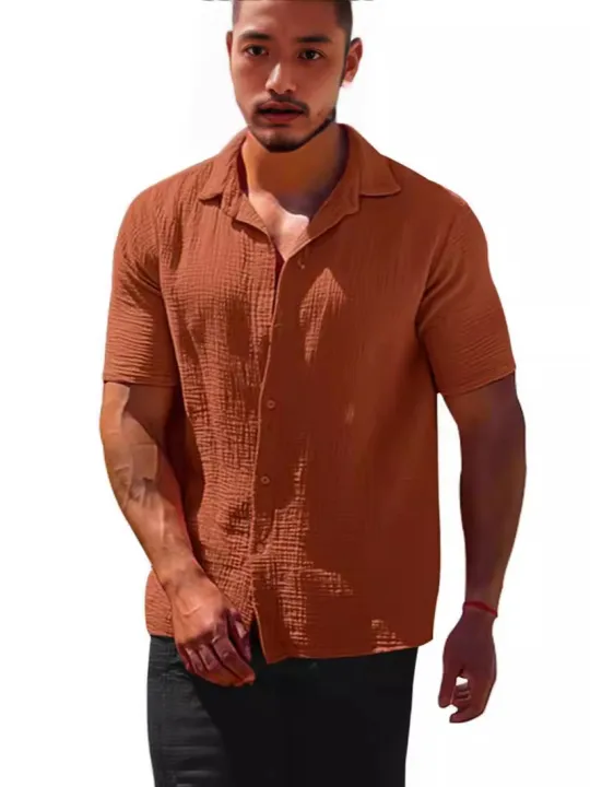 2024%20Summer%20Hot%20Selling%20Lapel%20Solid%20Color%20Short%20Sleeve%20Button%20Loose%20Breathable%20Sweat%20Absorption%20Men%20Casual%20Shirt%20Men%20-%20Image%205