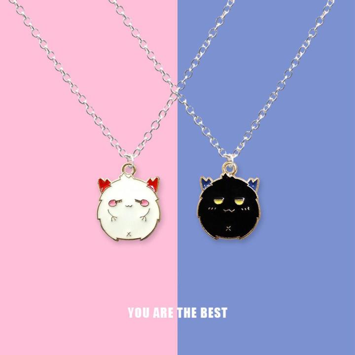 Lovely Cartoon Black White Little Devil Couple Necklace / Alloy Ghost Simple Pendant Necklet