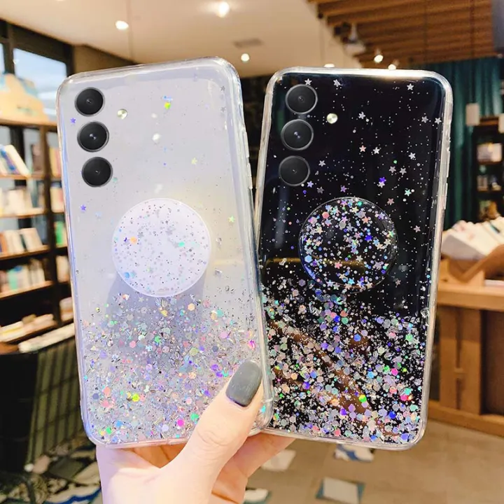 New%20Phone%20Case%20For%20Samsung%20Galaxy%20M34%20Cover%20Glitter%20Bling%20Soft%20Stars%20Moon%20Sequins%20Folding%20Bracket%20Transparent%20For%20Galaxy%20M34%20Case%20-%20Image%2010