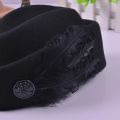 Luxury Feather Wool Beret Hat For Women Russian Vintage Pure Wool Felt Winter Ladies Fedora Hat Stewardess Cap Warm hats. 