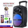 Microphone,  Wireless,  Bluetooth, Rechargeable 12" Speaker with Portable Trolley music instruments disc jockey Sound box. 