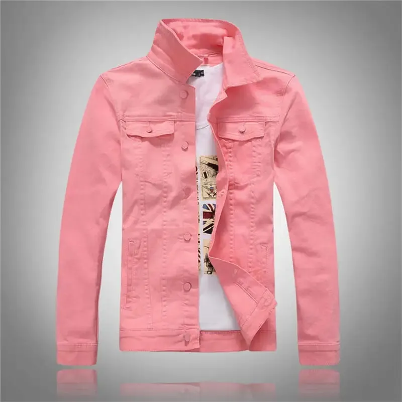 pink denim jacket men colour