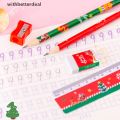 Withbetter 5Pcs/Set Christmas Stationery Set Pencil Ruler Eraser Sharpener Cute Pencil Set Portable Stationery Gift Box For School Gir Boy Gift HG. 