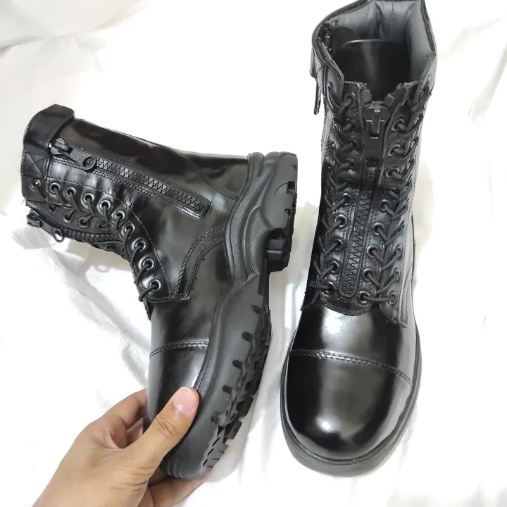 Heavy-Duty Tactical Combat Boots – High Shine Leather | Lace & Zip ...