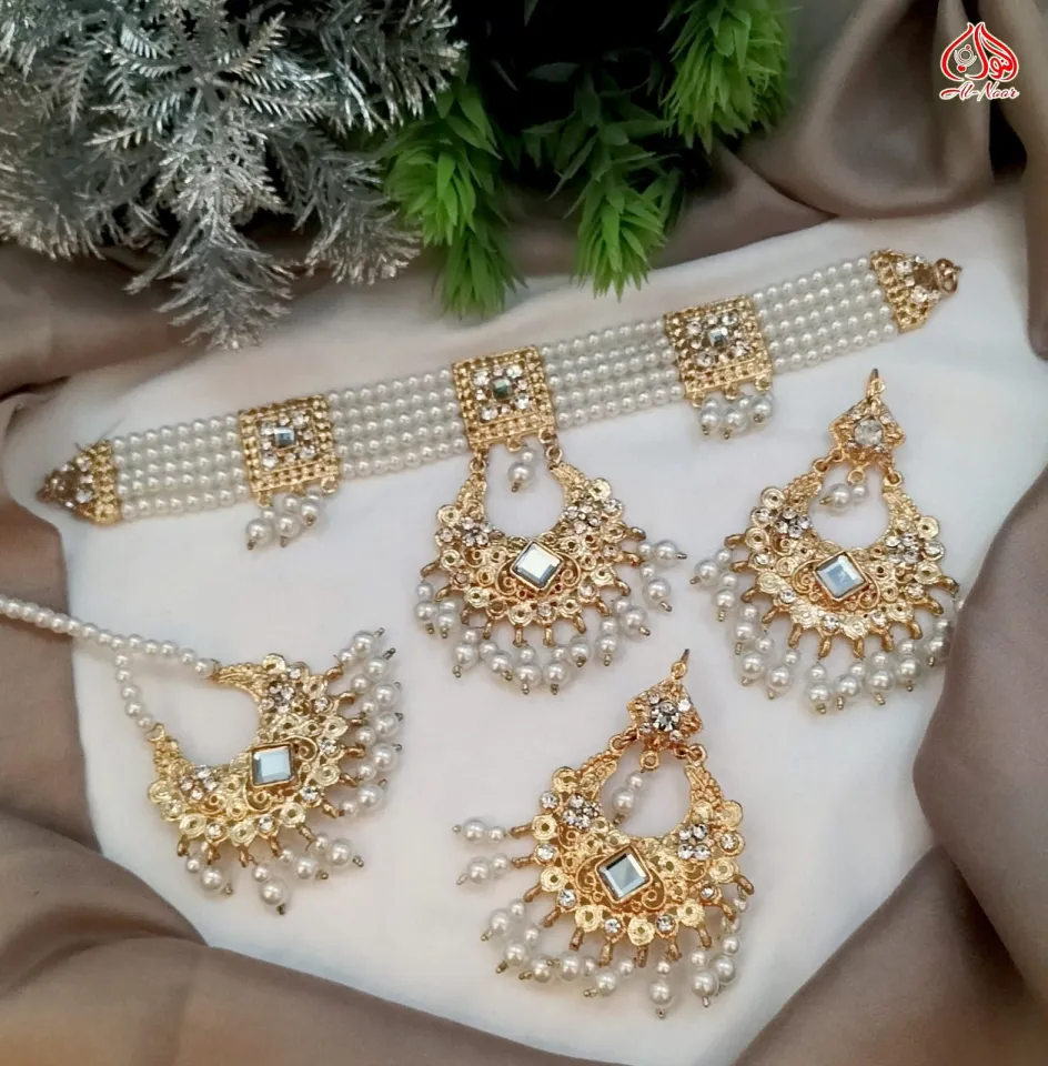 Bridal Jewellery Fancy Choker Necklace Set Bridal Choker Set Gold