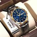 POEDAGAR 615-Leather Quartz Luxury Business Man Wristwatch Date Week Watch For Men.