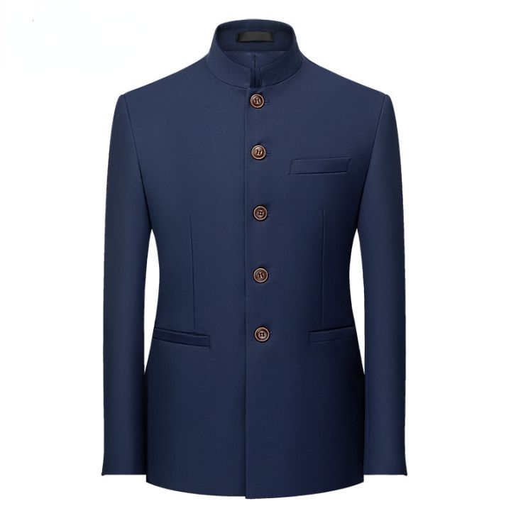 6Color Men's Solid Color Stand Collar Suit Chinese Style Slim Fit Blazer Male ZhongShan Suit Jacket Chinese Tunic Suit one Piece
