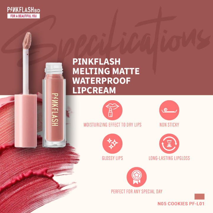PINKFLASH%20Melting%20Matte%20Waterproof%20Lipcream%20-%20N05%20Cookies%20(PF-L01%20-%20Image%202