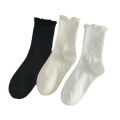 1pair Ruffle Socks Women Mid Crew Middles Tube Ankle High Breathable Black White Calcetines Female Spring Autumn Sock.