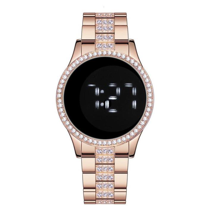 LooKeo Mall Fashion Casual Women Touch Screen LED Digital Watch Steel Diamond Quartz Watch for Ladies Girl