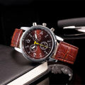 Men's fashion faux leather strap round dial analog casual wrist watch Xmas gift. 